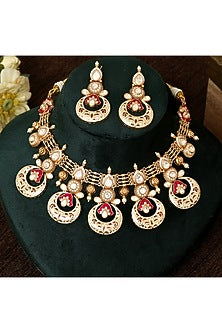 Gold Plated Kundan Polki & Meenakari Work Necklace Set