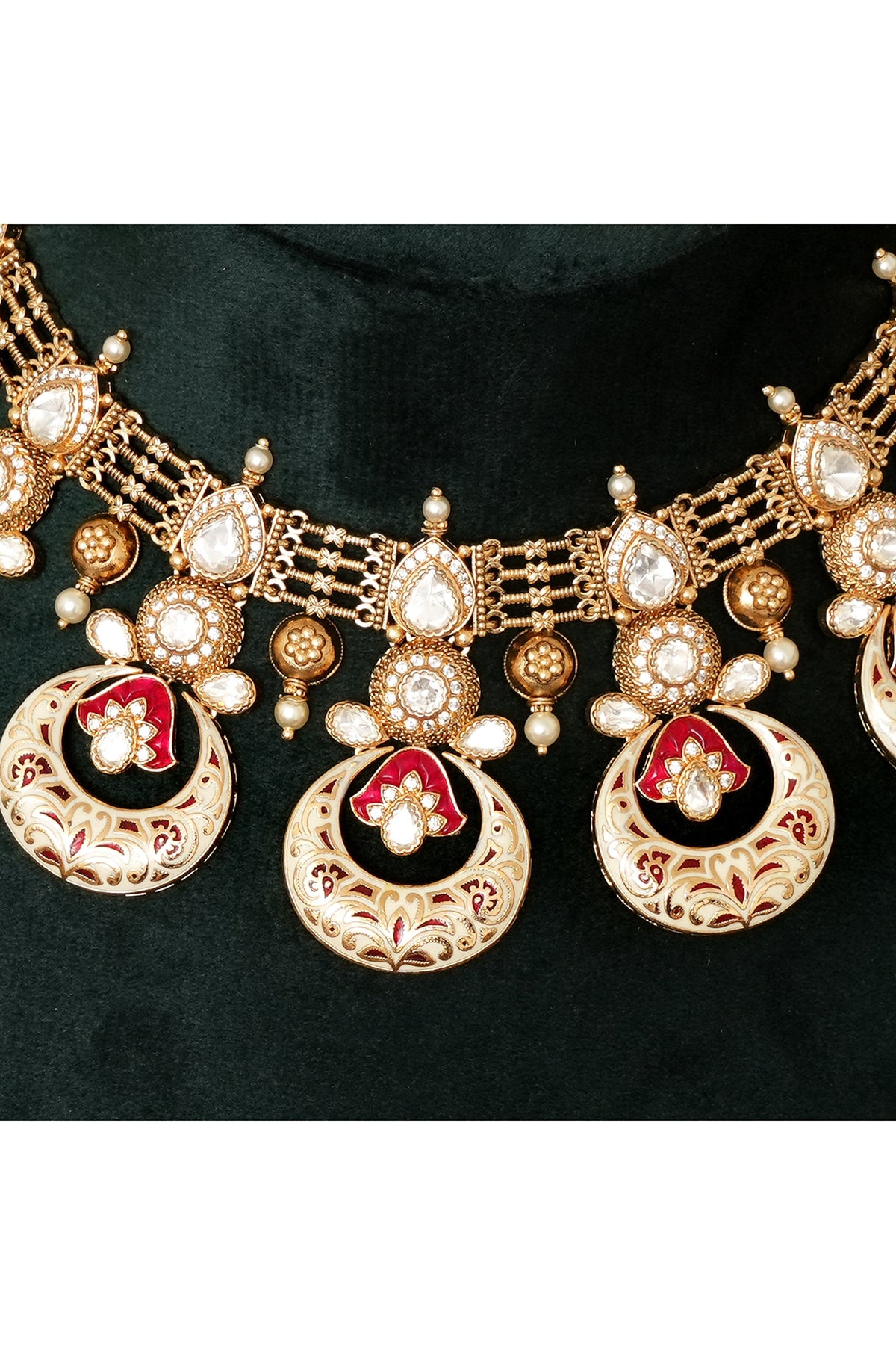 Gold Plated Kundan Polki & Meenakari Work Necklace Set
