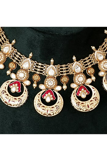 Gold Plated Kundan Polki & Meenakari Work Necklace Set