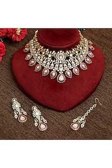 Gold Plated Kundan Polki & Ruby Necklace Set