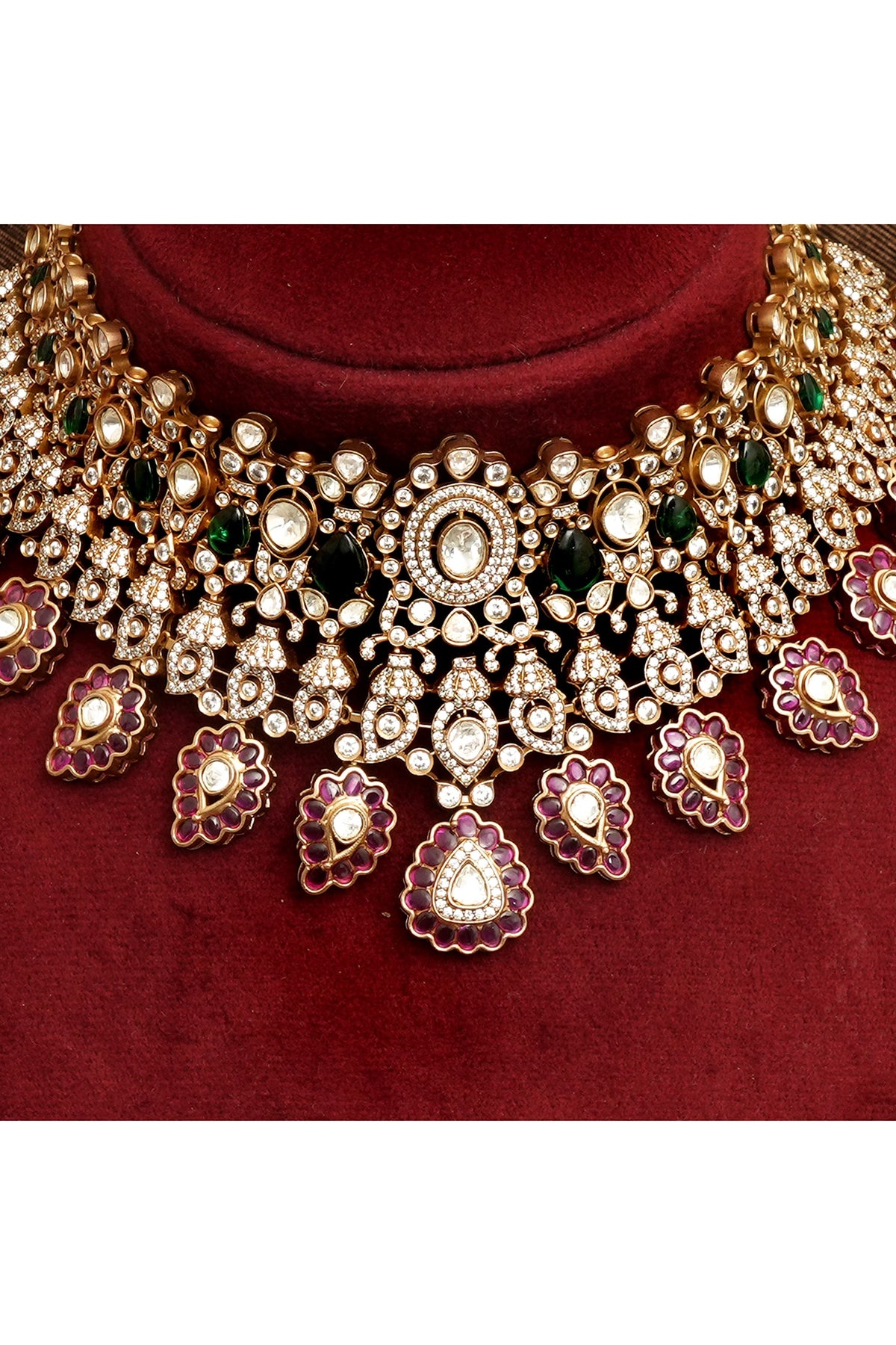 Gold Plated Kundan Polki & Ruby Necklace Set