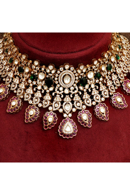 Gold Plated Kundan Polki & Ruby Necklace Set