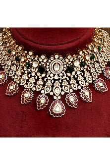Gold Plated Kundan Polki & Ruby Necklace Set