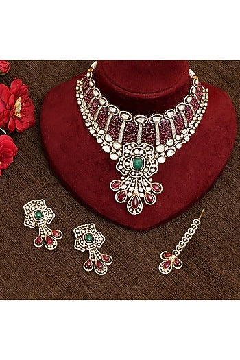 Gold Plated Kundan Polki & Ruby Necklace Set