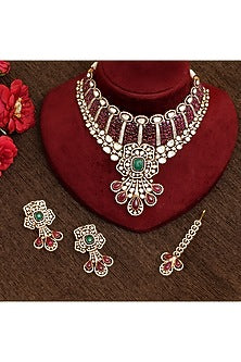 Gold Plated Kundan Polki & Ruby Necklace Set