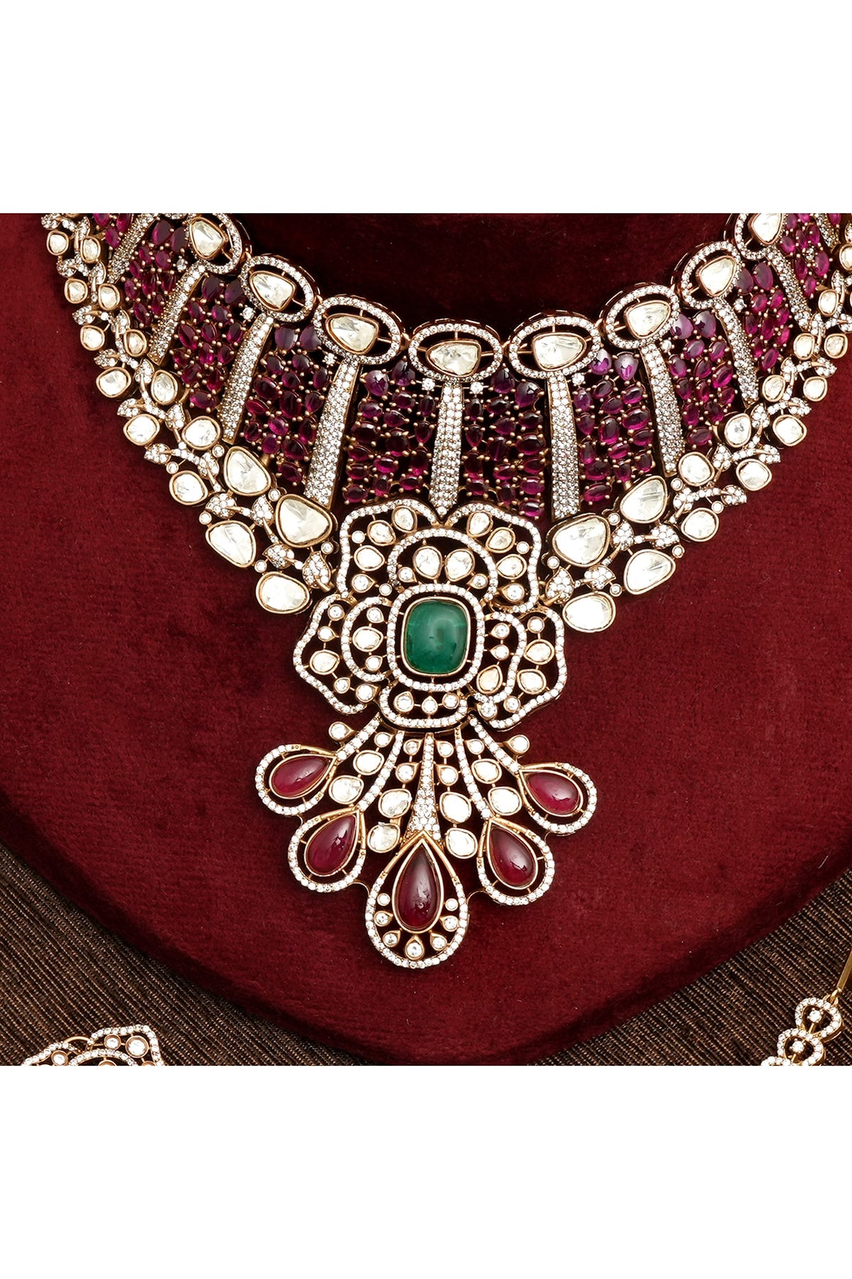 Gold Plated Kundan Polki & Ruby Necklace Set