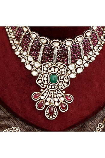 Gold Plated Kundan Polki & Ruby Necklace Set