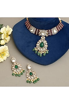 Gold Plated Kundan Polki & Ruby Necklace Set