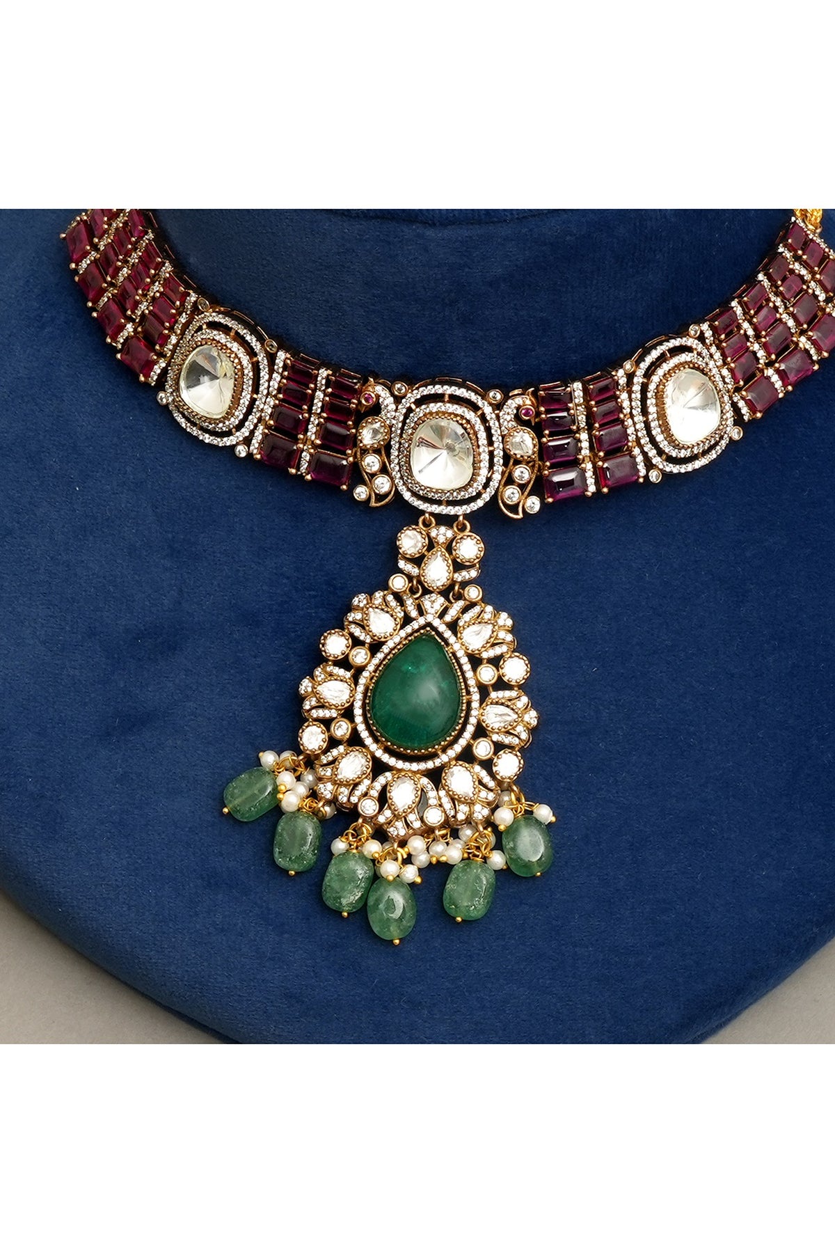 Gold Plated Kundan Polki & Ruby Necklace Set