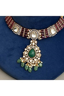 Gold Plated Kundan Polki & Ruby Necklace Set