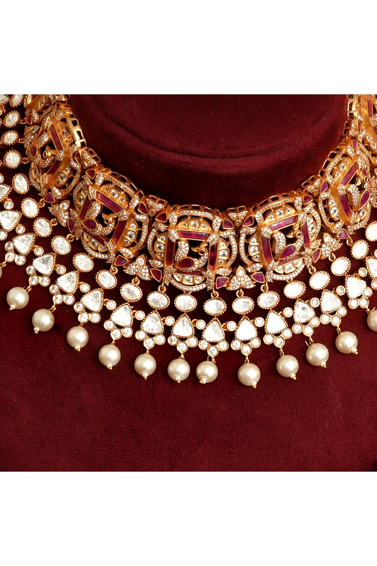 Gold Finish Multi-Colored Kundan Polki Choker Necklace Set