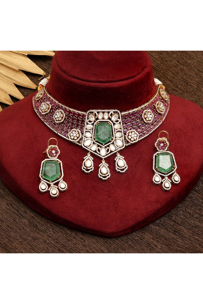 Gold Plated Kundan Polki & Ruby Choker Necklace Set