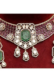 Gold Plated Kundan Polki & Ruby Choker Necklace Set