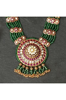 Gold Plated Kundan Polki & Ruby Pendant Necklace Set