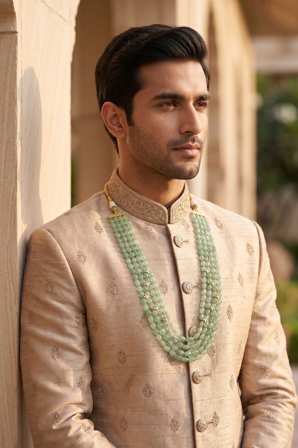 Emerald Kundan Polki Mala