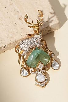 Gold Finish Kundan Polki Brooch