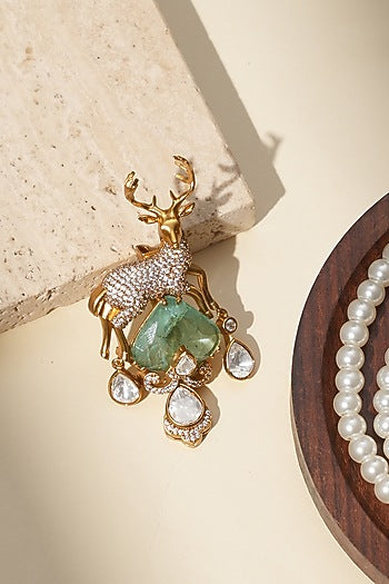 Gold Finish Kundan Polki Brooch