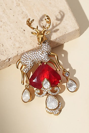 Gold Finish Kundan Polki Brooch