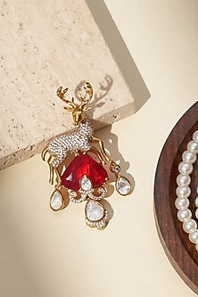 Gold Finish Kundan Polki Brooch