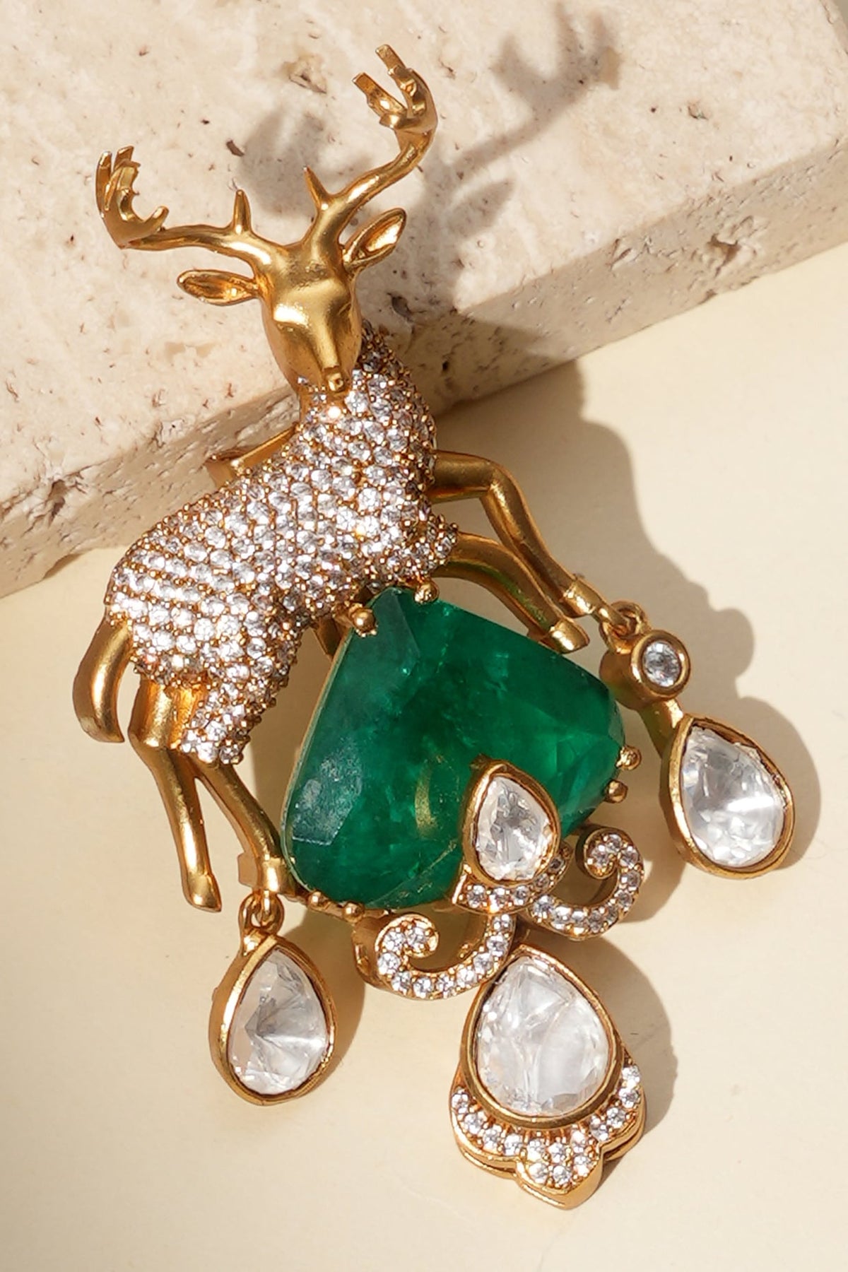 Gold Finish Kundan Polki Brooch