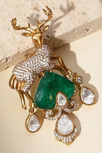 Gold Finish Kundan Polki Brooch