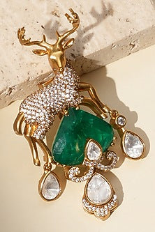 Gold Finish Kundan Polki Brooch