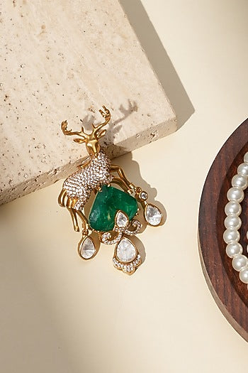 Gold Finish Kundan Polki Brooch