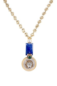 Gold Finish Blue Lapis Lazuli & Doublet Stone Long Necklace In Sterling Silver