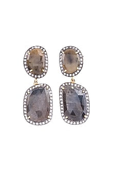 White Finish Grey Sapphire Synthetic Stone Dangler Earrings In Sterling Silver