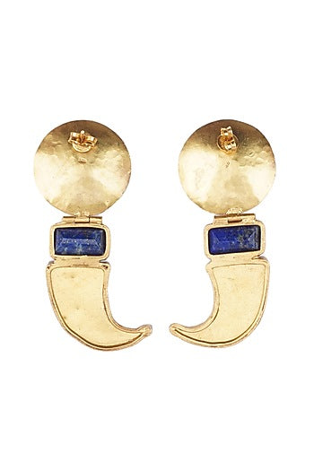 Gold Finish Blue Lapis Lazuli Stone & Red Kundan Polki Stone Stone Dangler Earrings In Sterling Silver