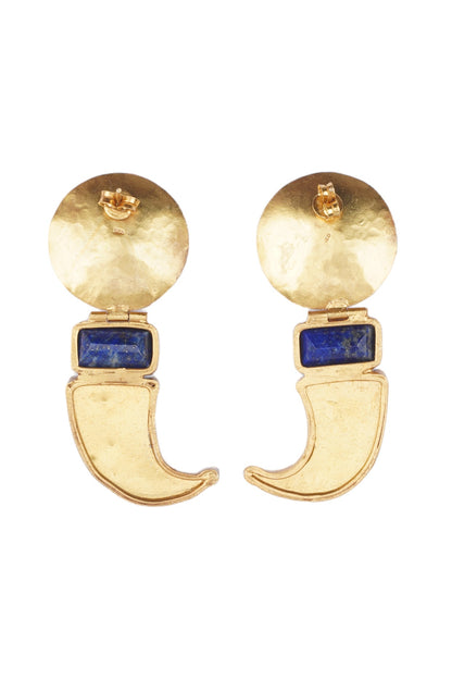 Gold Finish Blue Lapis Lazuli Stone & Red Kundan Polki Stone Stone Dangler Earrings In Sterling Silver