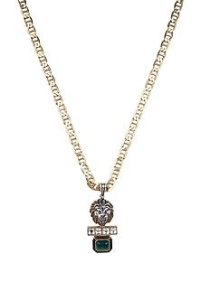 Two Tone Finish Green Doublet Stone & Kundan Polki Long Necklace In Sterling Silver
