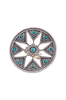 Black Rhodium Finish Turquoise Stone Ring In Sterling Silver