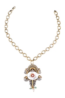 Two Tone Finish White Mother Of Pearls Long Necklace In Sterling Silver