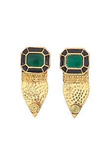 Gold Finish Green Doublet Stone Stud Earrings In Sterling Silver