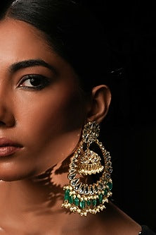 Green Crystal Chandbali Earrings