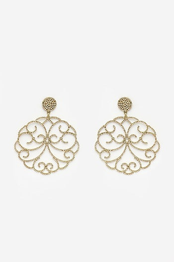 Gold Finish Zircons Floral Hoop Earrings