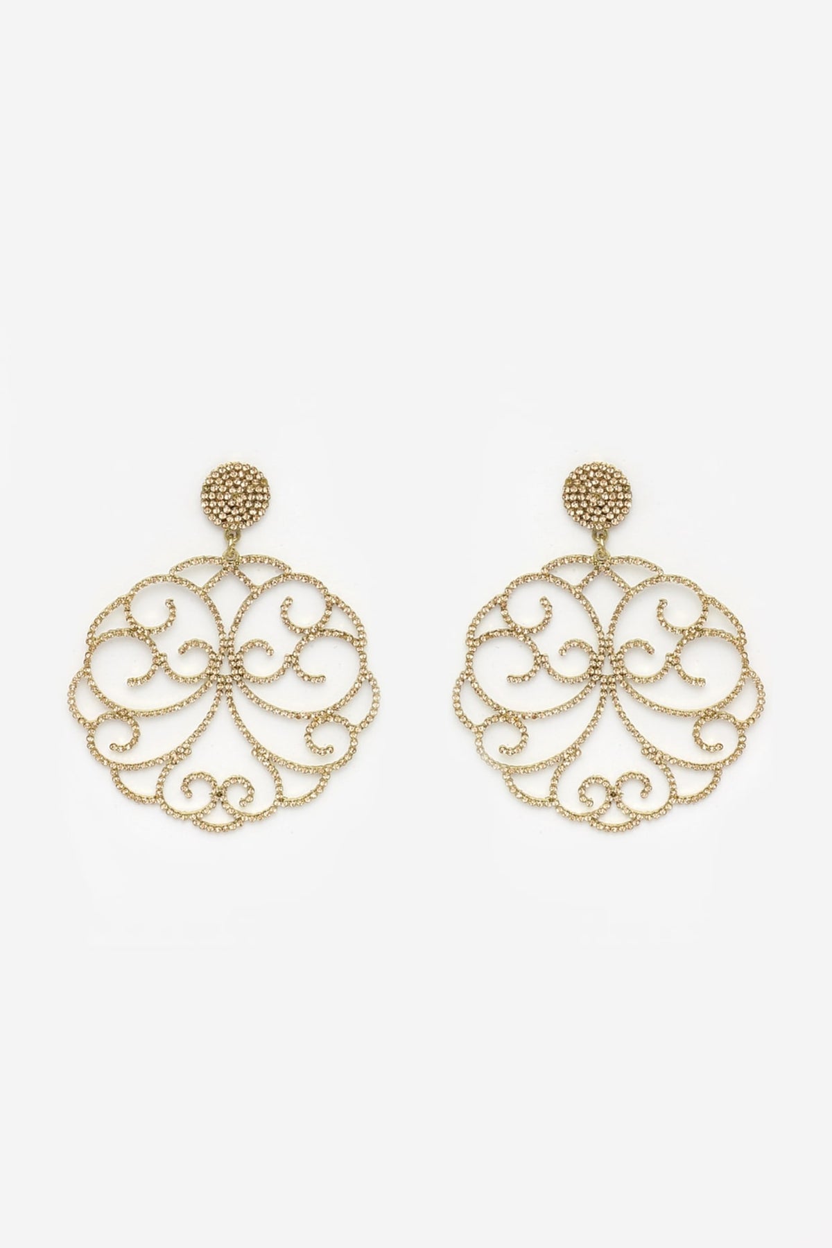 Gold Finish Zircons Floral Hoop Earrings