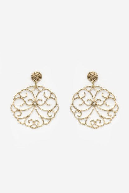 Gold Finish Zircons Floral Hoop Earrings