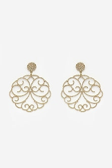 Gold Finish Zircons Floral Hoop Earrings
