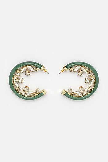 Gold Finish Zircons Hoop Earrings