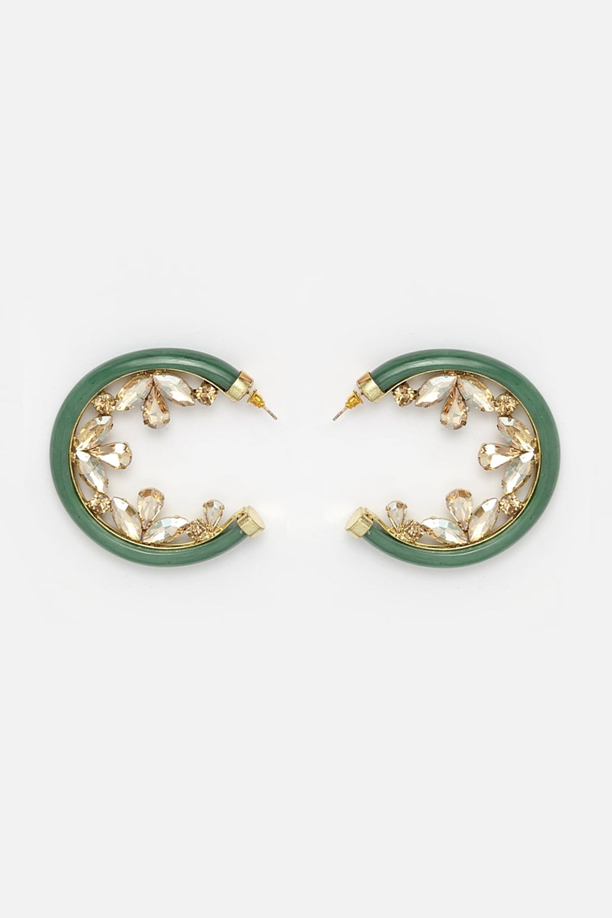 Gold Finish Zircons Hoop Earrings