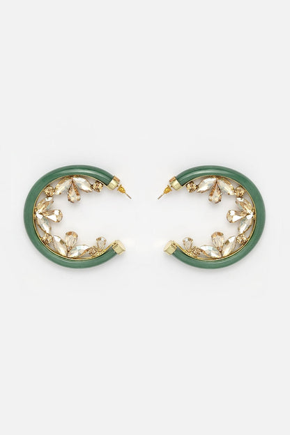 Gold Finish Zircons Hoop Earrings