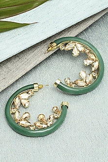 Gold Finish Zircons Hoop Earrings