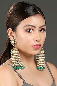 Gold Finish Beads & Pearls Jhumka Earrings