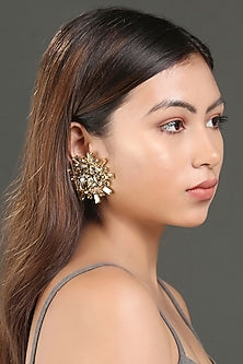 Gold Finish Stud Earrings With Stones