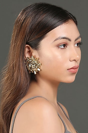 Gold Finish Stud Earrings With Stones