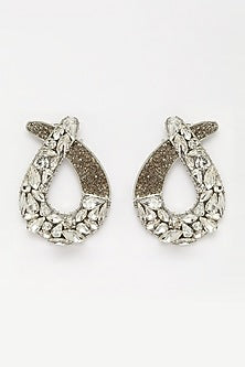 White Finish Wrapping Earrings With Zircons