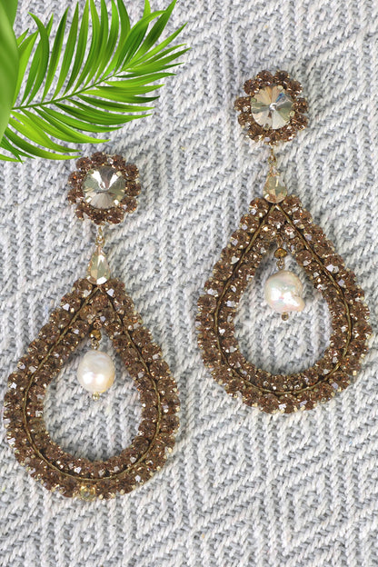 Gold Finish Zircons Dangler Earrings