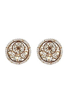 Gold Finish Pearl Stud Earrings